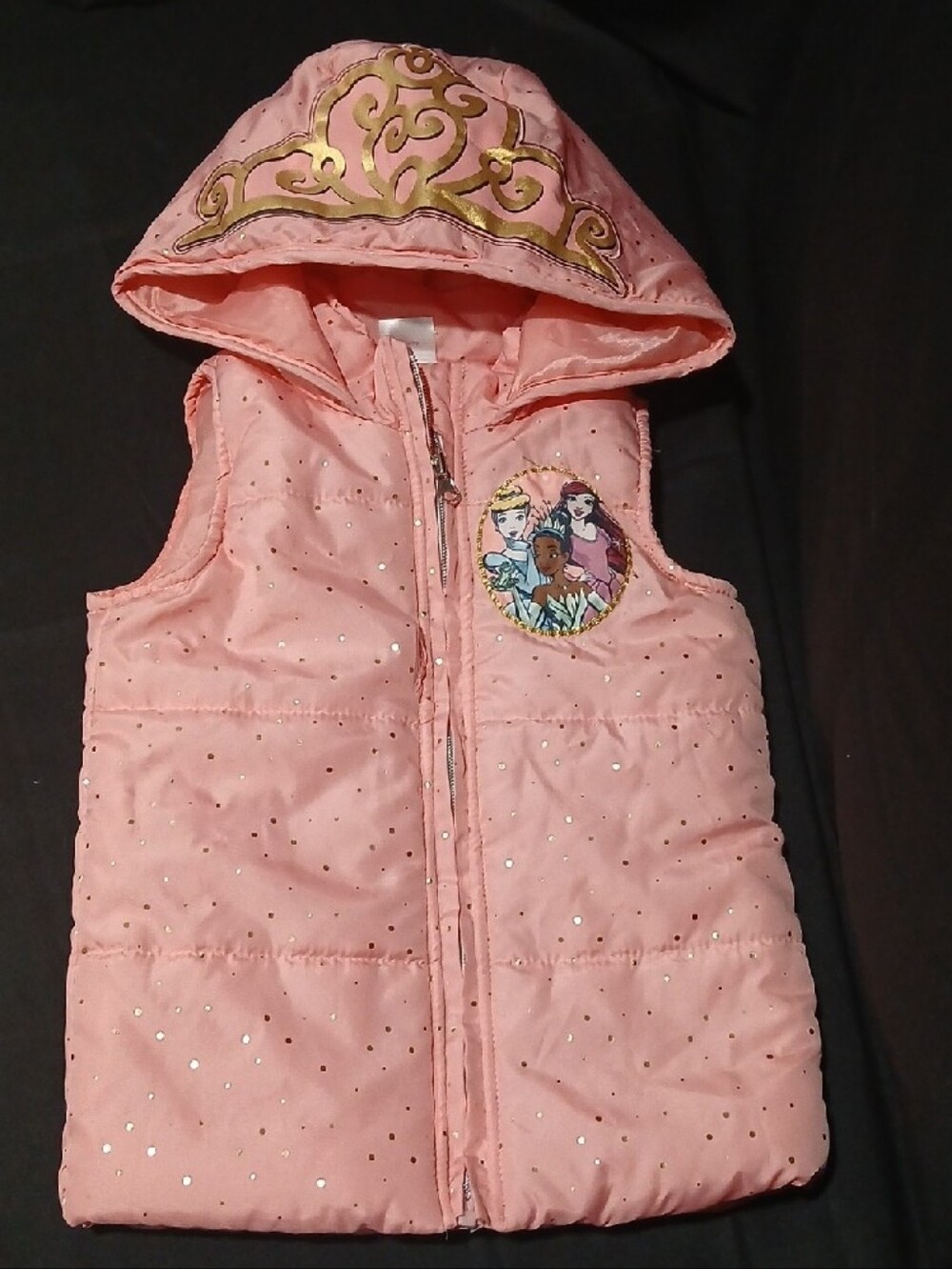 Disney Pink Glitter Dot Hooded Vest with Princess Patch